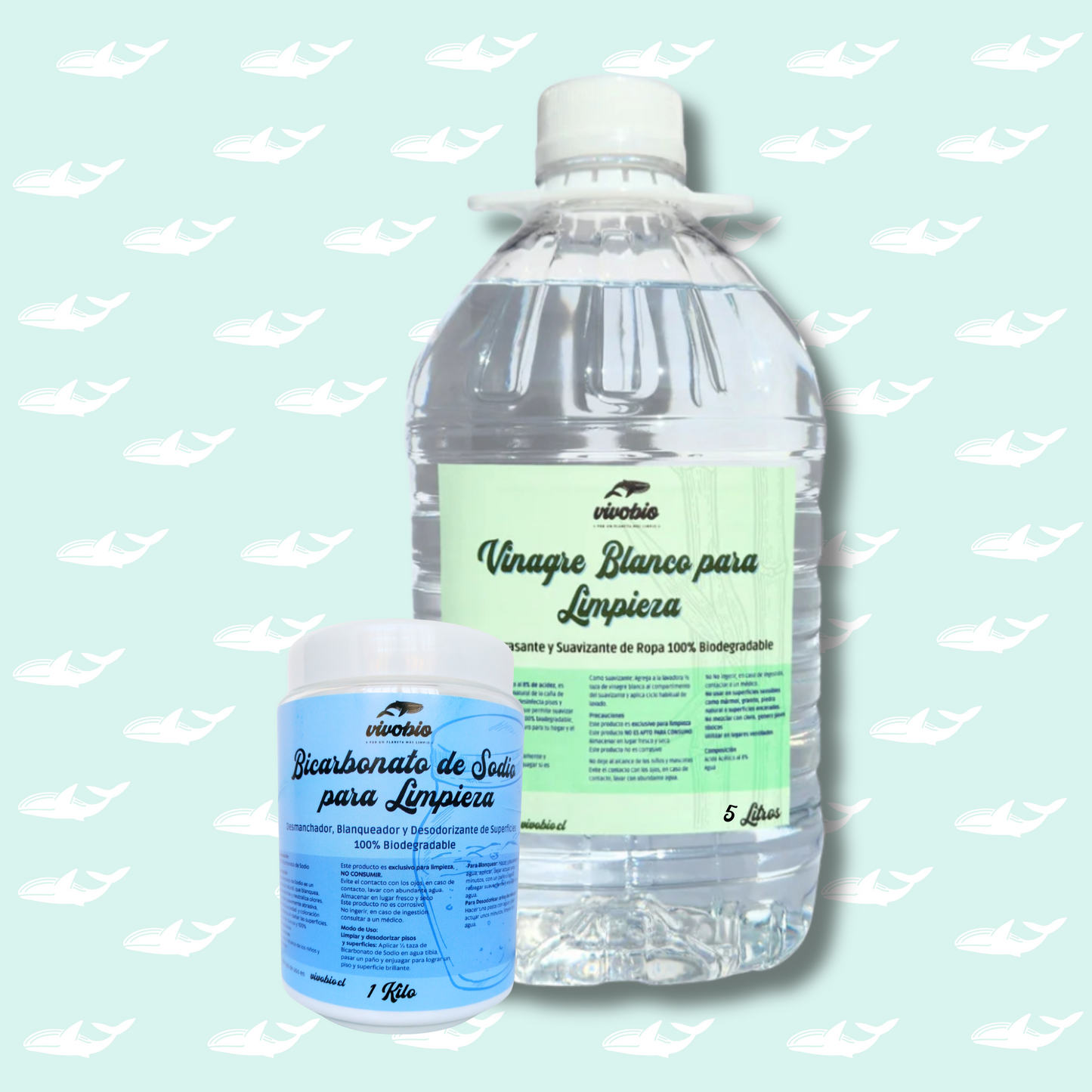 Vinagre de Limpieza al 8% de acidez 5 Lt + Bicarbonato de Sodio frasco 1 Kg