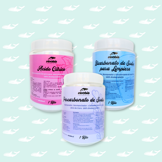 Percarbonato frasco 1 Kg + Bicarbonato de Sodio frasco 1 Kg + Acido cítrico frasco 1 Kg