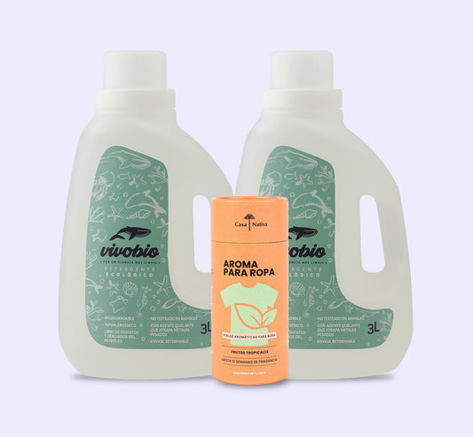 Detergente VivoBio 6 Litros + Perlas Suavizantes Aroma Flores Polinésicas 250 Grs. Casa Nativa